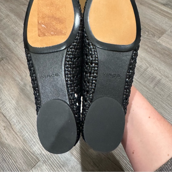 Vince Vivian Mary Jane Black Leather Crochet Ballerina Flats - Picture 12 of 16